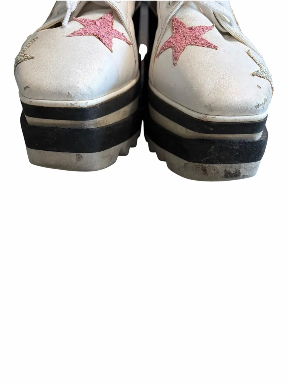 Stella Mcartney women’s White Star-Accent Platform Sneakers - Pink & Gold Stars